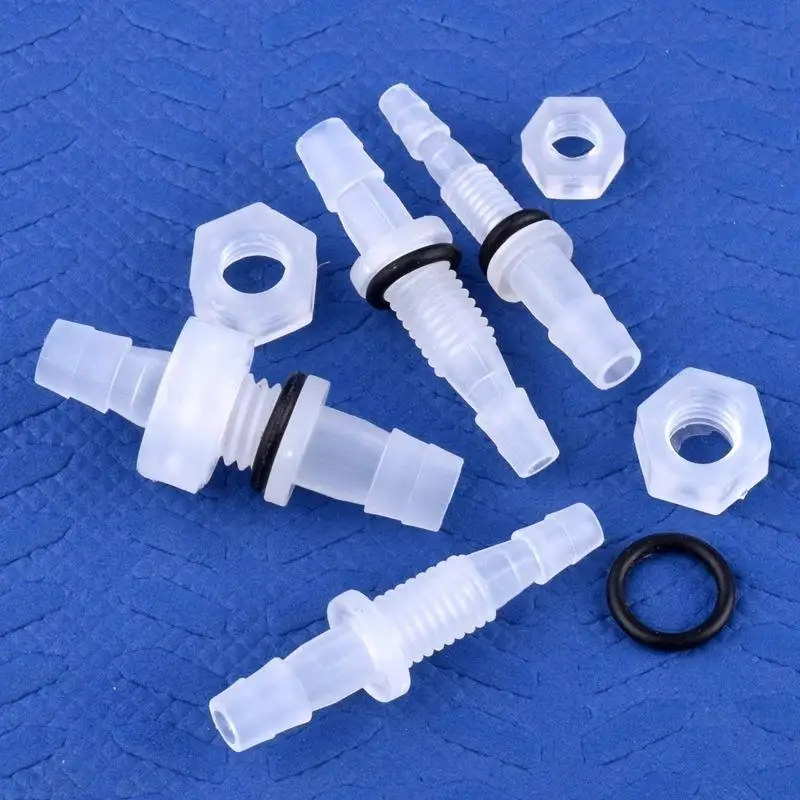 5 Sets Aquarium Tank Air Pump Adapter Go Through Plate Hose Joint M6-M16 To 3-12mm PP Pagoda Direct Connector With Nut ​O-Ring