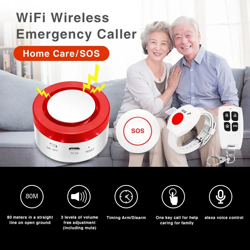 WiFi Panic Button for Elderly Senior Emergency Fall Alert Devices SOS Life Alarm Caregiver Pager Tuya Smart APP Notification