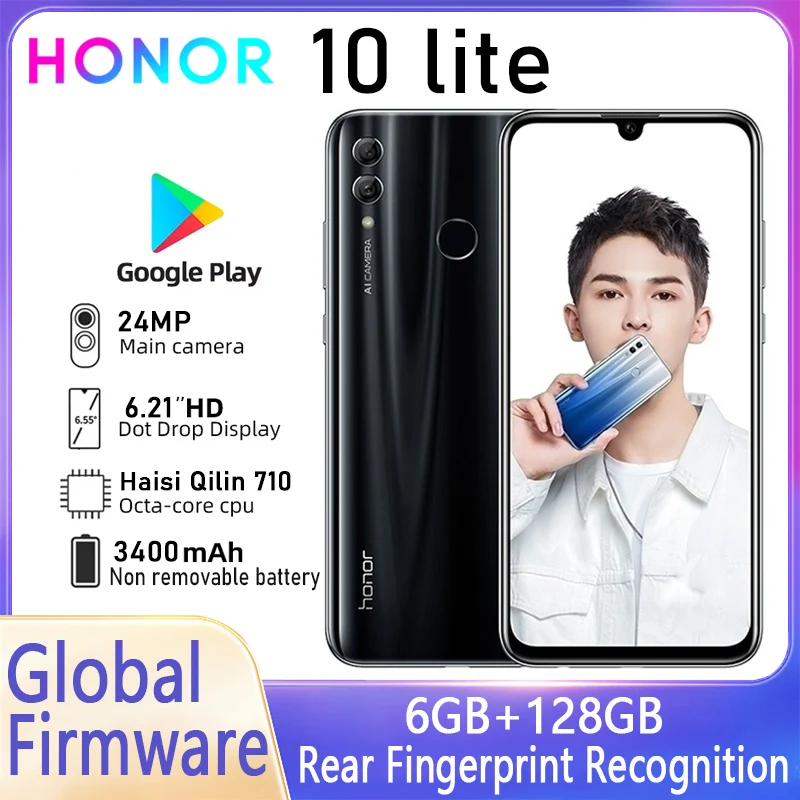 HONOR 10 Lite smartphone Global firmware RAM 6GB ROM 128GB 24MP camera 6.21 inch battery 3400mAh used phone