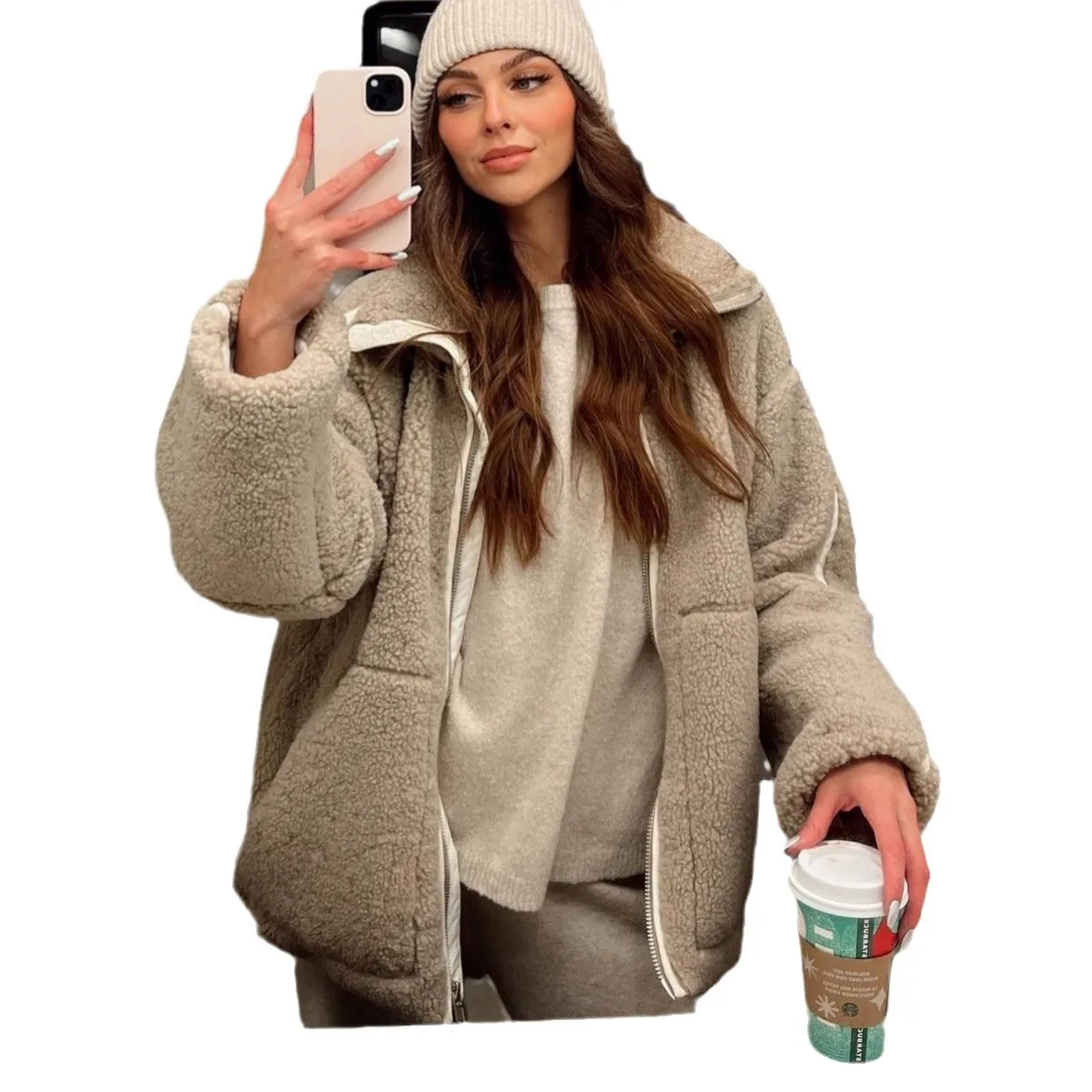  Loose Warm Coat Winter Turtleneck Warm Thick Jacket Double-sided Velvet Fashionable Women's winter sheepskin coat New outerwear