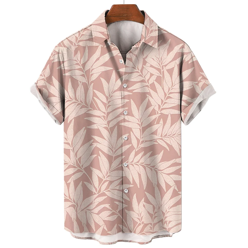 Summer Men's Clothing Plant Stripe Printing Casual Fashion Seaside Holiday Loose Short Sleeve Tops Mens Hawaii Shirts For Men