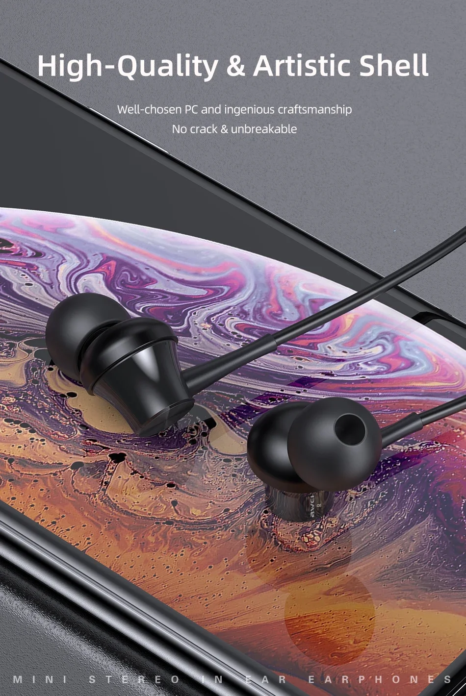 Awei PC-1 3.5 มม.หูฟังชนิดใส่ในหูแบบมีสายหูฟังกีฬาหูฟังพร้อมไมโครโฟนสําหรับโทรศัพท์สเตอริโอ Super BASS หูฟัง