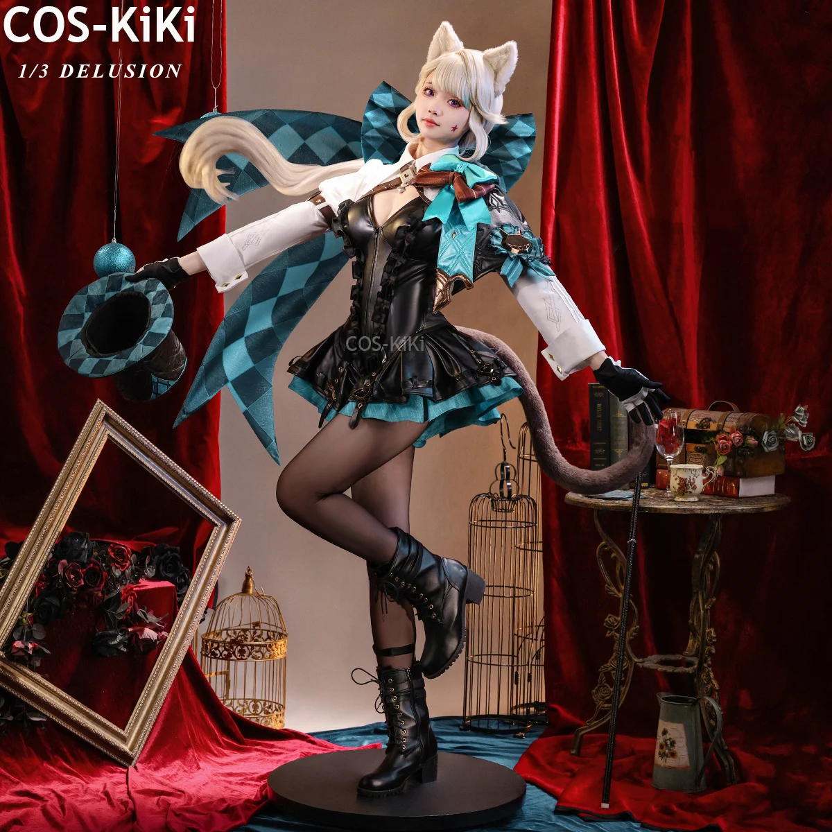 COS-KiKi Genshin Impact Lynette Magician Game Suit Gorgeous Dress Lovely Uniform Cosplay Costume Halloween Party Outfit Women