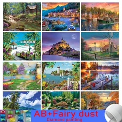 Diy 120 Kleuren Ab Fee Dust Diamond Painting Collectie Boslandschap Huis Vol Vierkant Borduurwerk Zonsondergang Zee Vuurtoren
