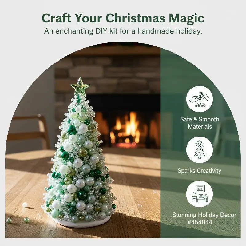 DIY Beaded Christmas Tree Craft Kit 1 Set Pearl Mini Tabletop Xmas Ornament for Christmas Dinner Table Centerpiece