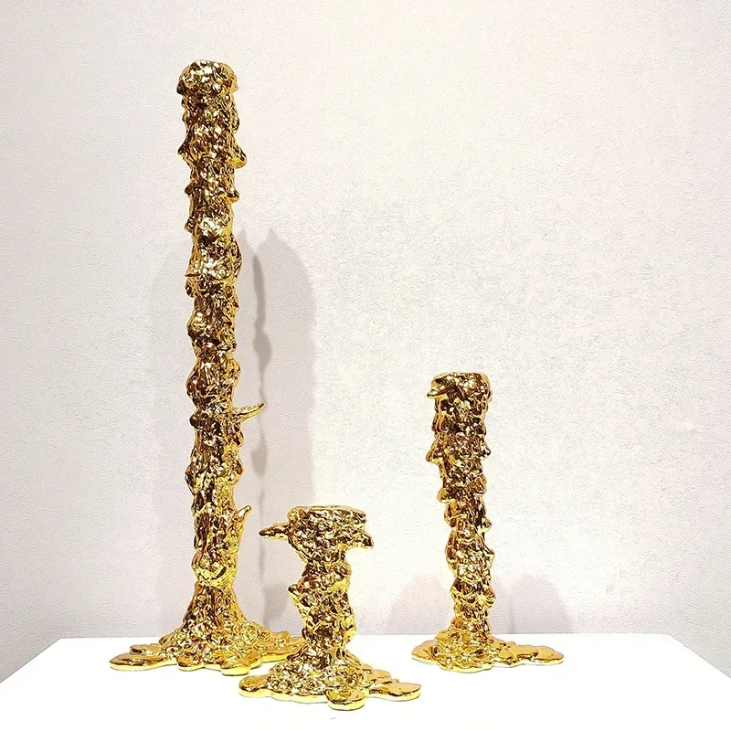 2026 Unique Golden Candlestick Candle Holder Resin Plated Surface Melt Shape Wedding Centerpieces Dining Table Home Furnishing D