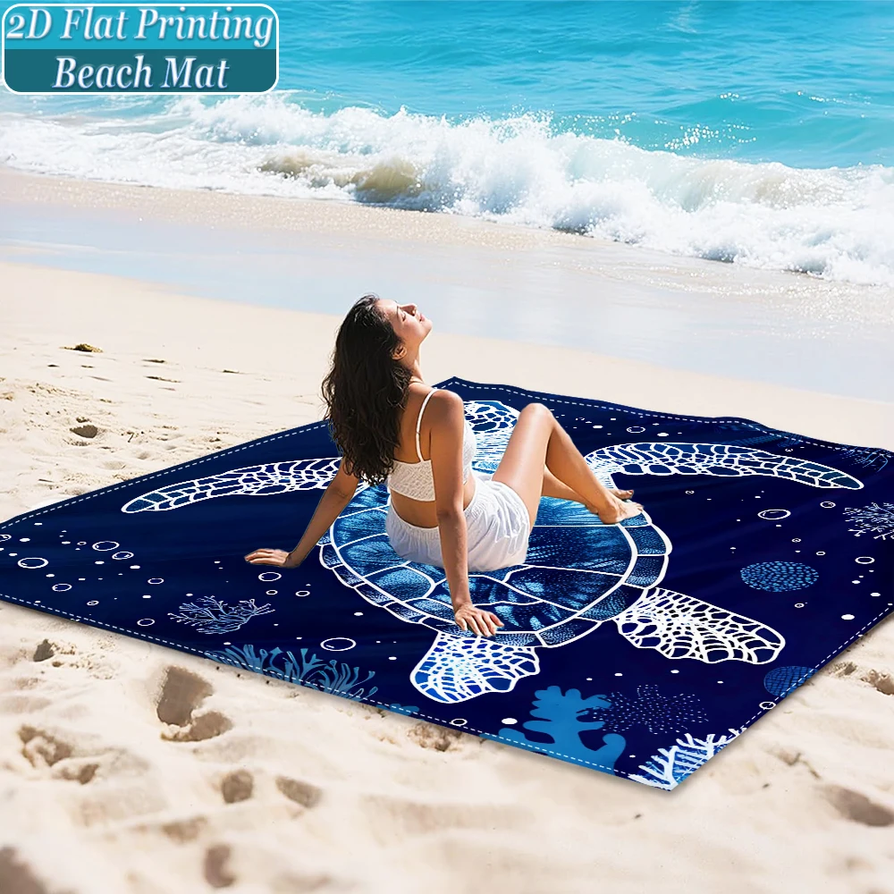 1-Piece Set, Summer Outdoor Beach Mat, Includes 4 Ground Stakes, Unique Printed Design, Fade-Resistant, Lightweight, Quick-Drying, Easy to Carry, Windproof and Sandproof, Fashionable and Trendy Outdoor Activity Decoration, Suitable for Beach, Camping, Picnics, Parties