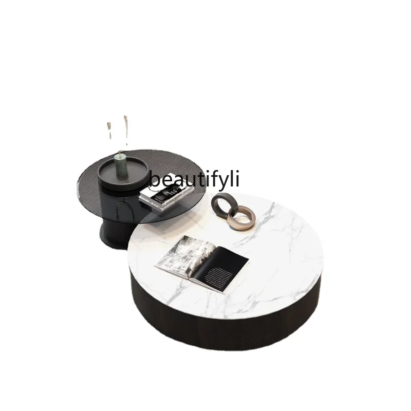 

S Italian Minimalist Stone Plate round Living Room Light Luxury Modern Minimalist Size round Coffee Table living room furniture