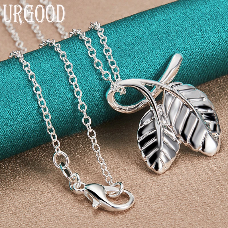 

925 Sterling Silver Leaf Pendant Necklace 16-30 Inch Chain For Women Party Engagement Wedding Fashion Jewelry