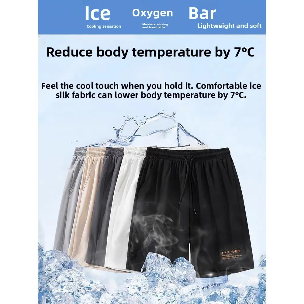 

Ice Silk ort Sports Pants Men's Summer Thin Outerwear Qui Dry Loose Baskeall Five-Quarter Casual Sport Trousers