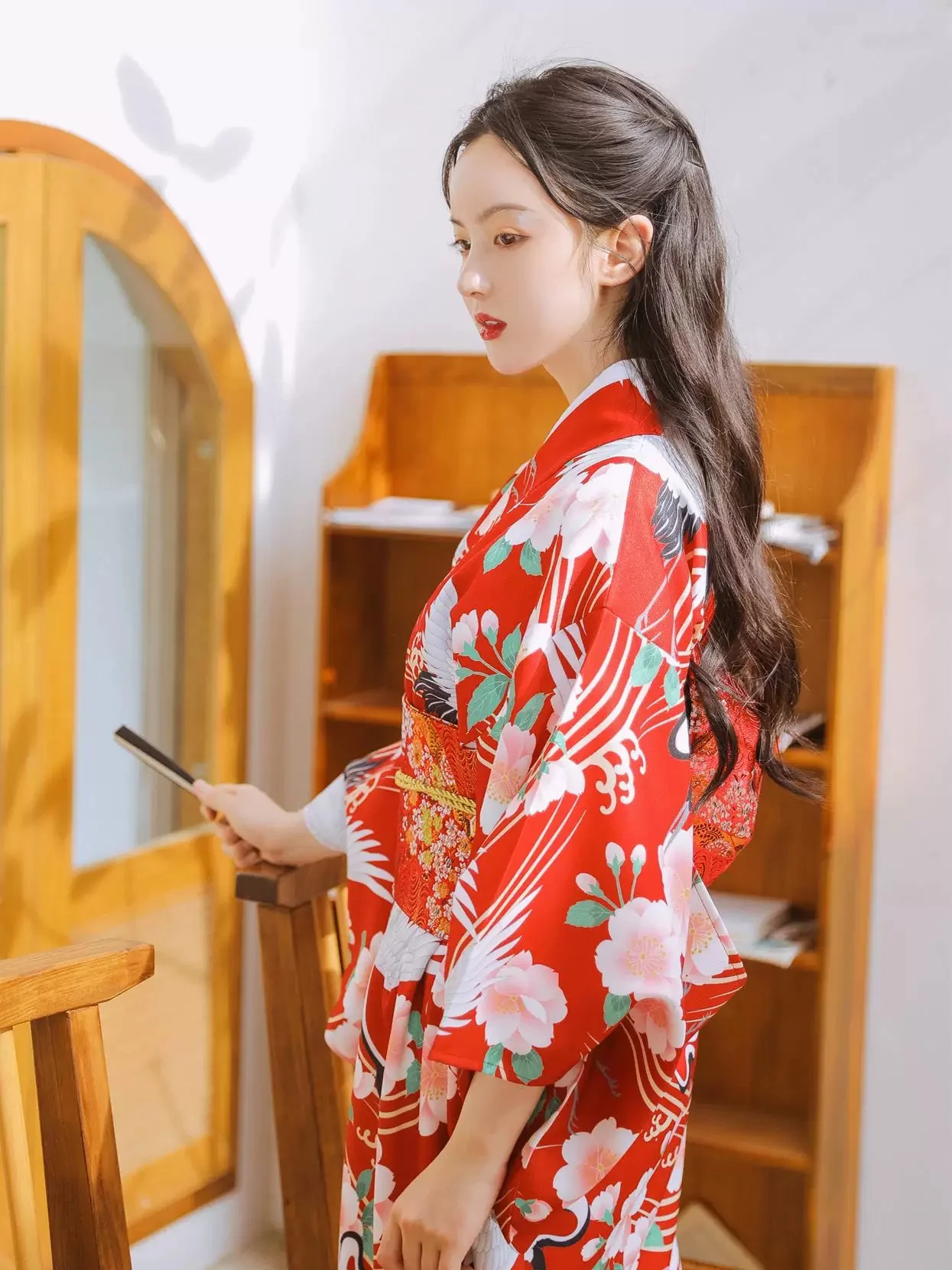 Women's Japanese Traditional Kimono Green Color Floral Prints Classic Yukata Photography Dress Cosplay Clothing Bathrobe