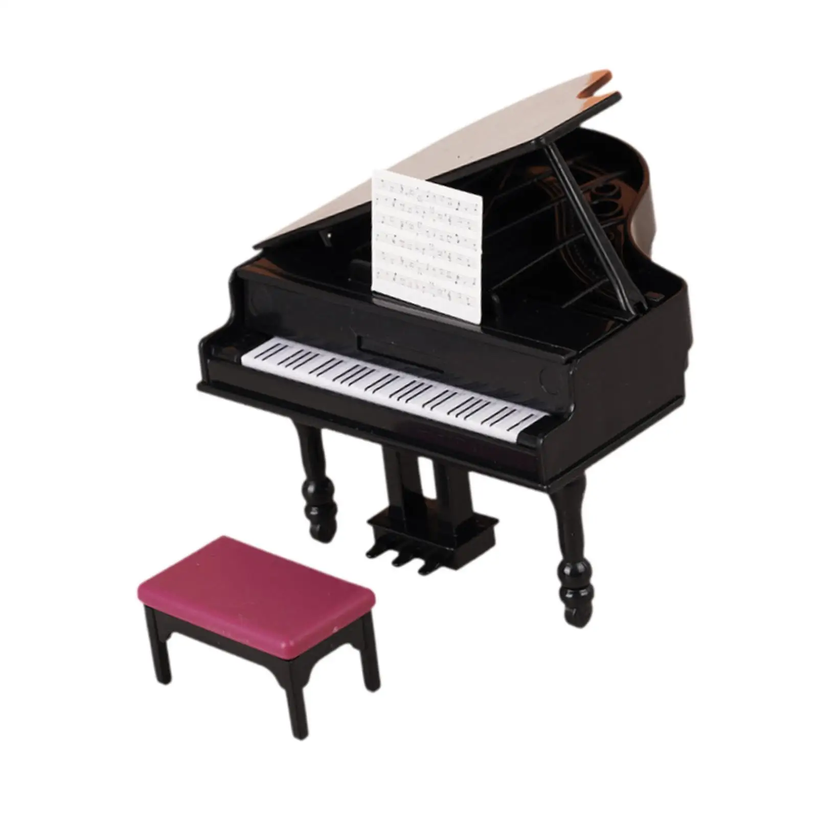 1:12 Scale Dollhouse Mini Piano with Stool Scenery Supplies Accessory Mini Furniture Toy for Bedroom Home Music Room Playhouse