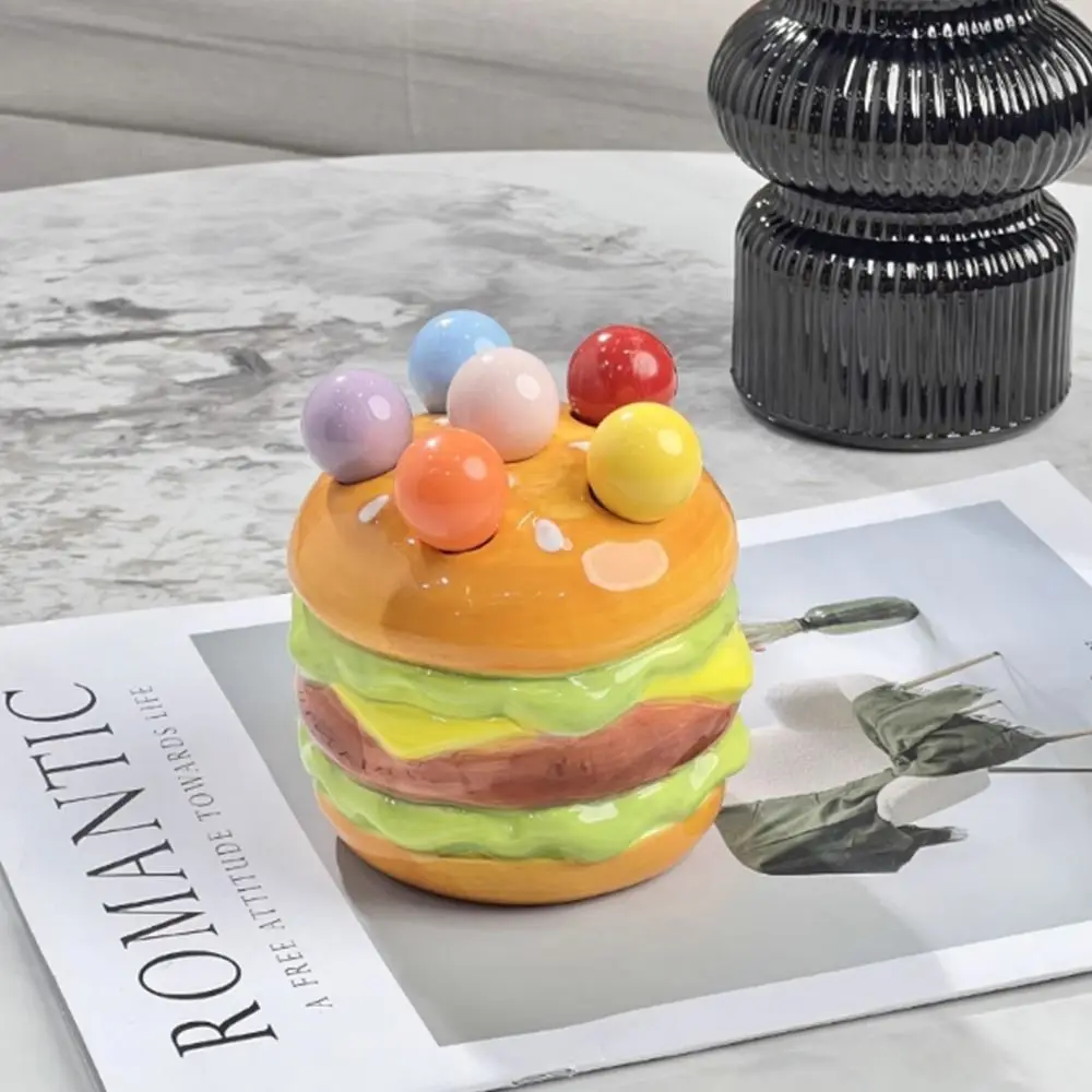 

Creative Dessert Salad Fork Anti-scald Decorative Cute Toothpick with Holder Ceramic Jar Comfortable Grip