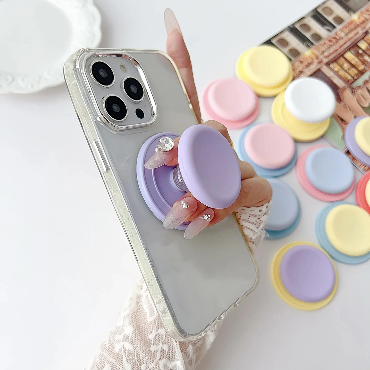 1pc Macaron Colored Silicone Magnetic Air Cushion Stand with