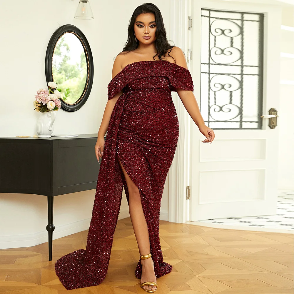 

plus Size Women's Long One-oulder Par Evening Gown Sparkling Maids Dr Ball Gown Ele Evening Dr Spring Season