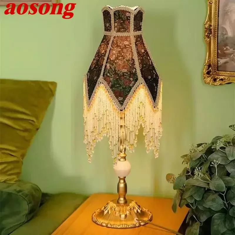 

AOSONG French Tassels Table Lamp American Retro Living Room Bedroom Villa European Pastoral Creative Desk Light