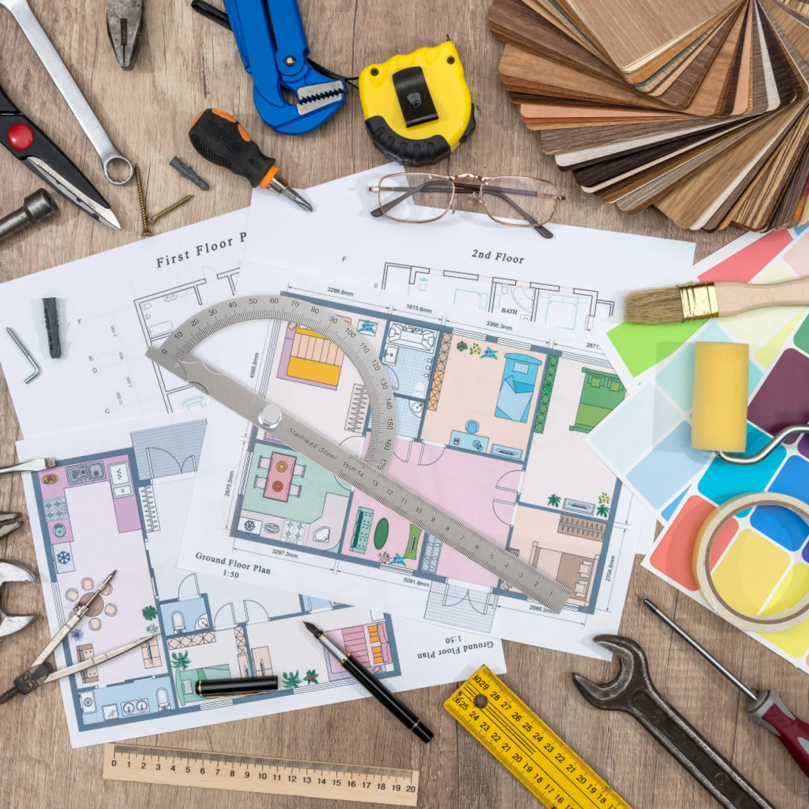 

Stainless Steel Protractor 150Mm 180 Degree Angle Ruler Metric Scale Adjustable Measuring Tool For Engineering Drawing Carpentry