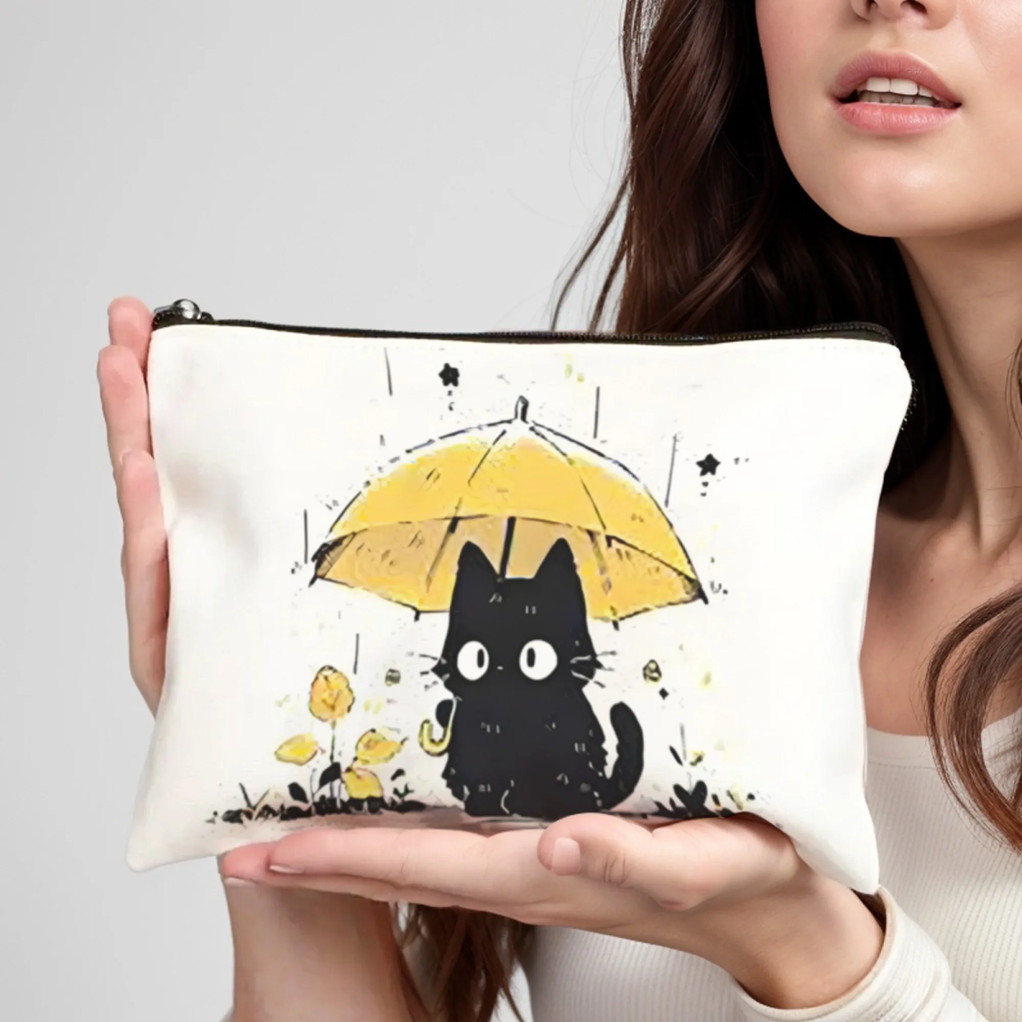 

Милая косметичка с рисунком черного кота, женская косметичка в японском стиле, дорожная сумка для хранения косметики, сумка для туалетных принадлежностей, подарок