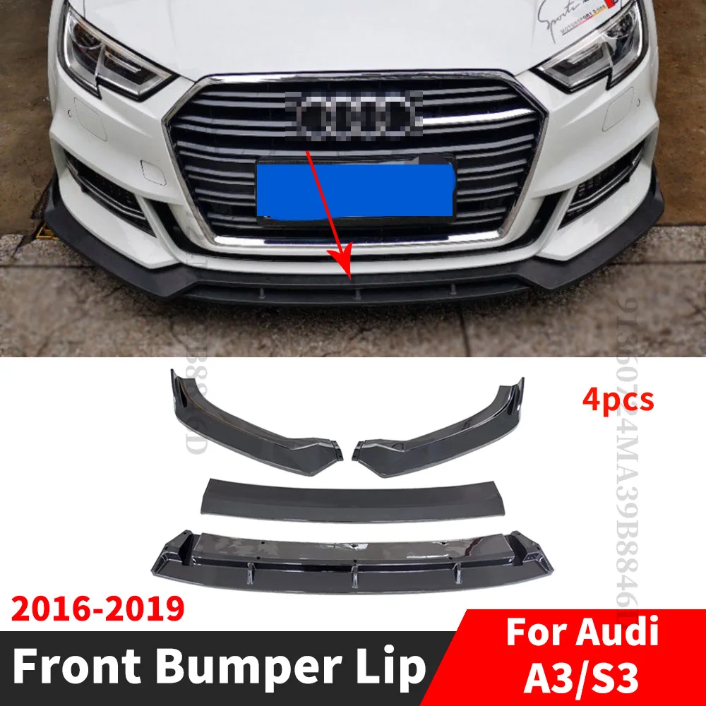 

Front Bumper Lip Guard Chin Deflector For Audi A3 S3 2016 2017 2018 2019 8VS 8V7 Protector Tuning Wide Body Kit Spoiler Diffuser