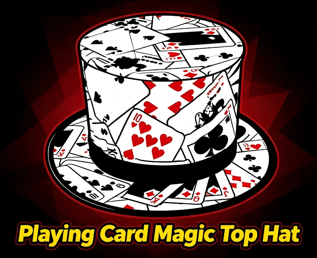 Folding Top Hat Spring Magic Tricks ( Black & Playing Card Pattern )Appearing/Vanishing Hat Stage Gimmick Magia Accessories