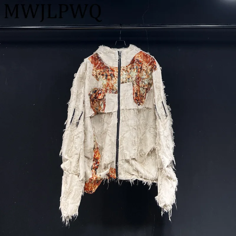 

MWJLPWQ Design Rough Edge Long Sleeve Shirt For Men 3D Flowers 2025 New Unisex Autumn Hooded Loose Casual Tops Fashion 11791