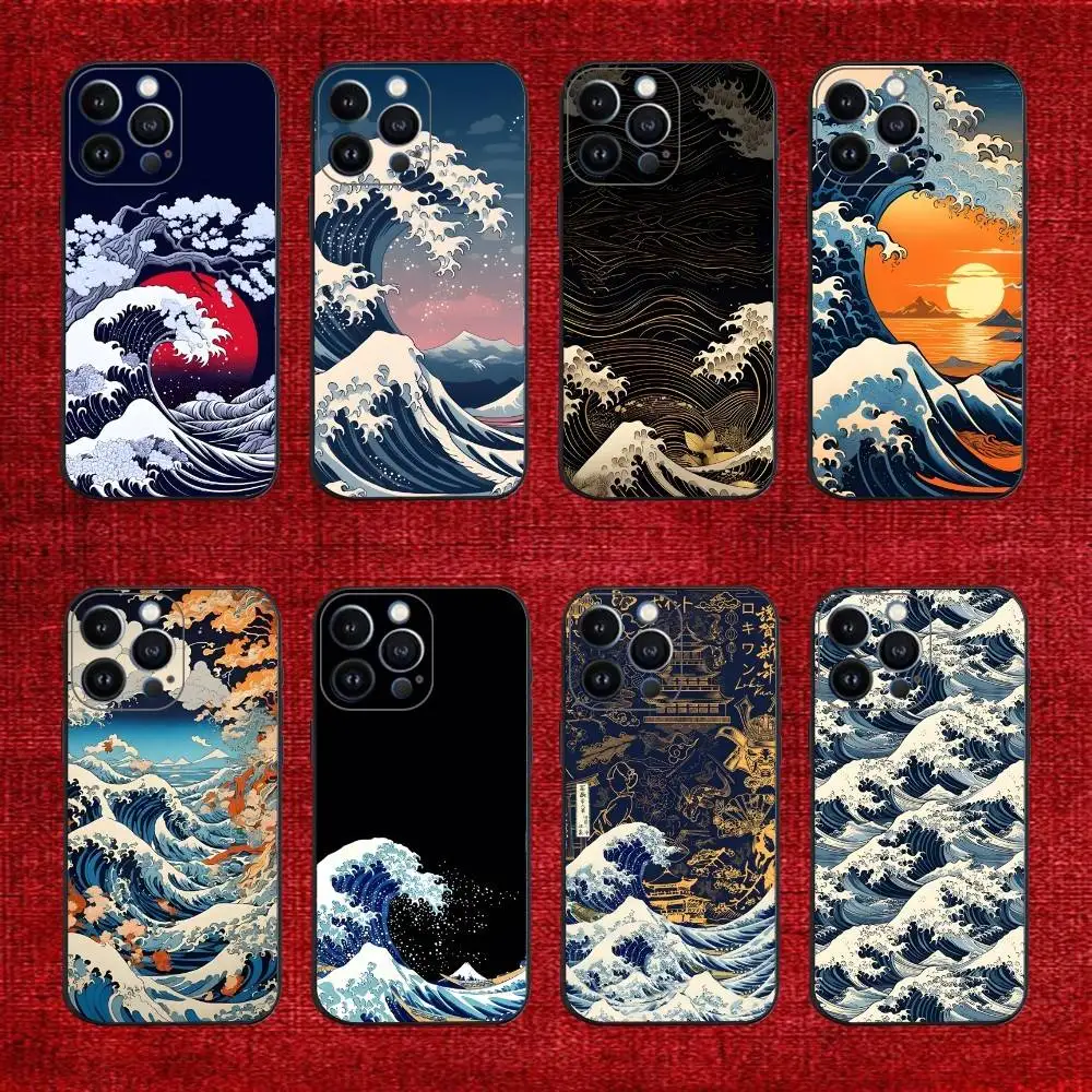

Great Wave Kanagawa Phone Case For iPhone 16e,16,15,14,13,12,11,Pro,X,XS,Max,XR,Plus,Mini Soft Black Cover