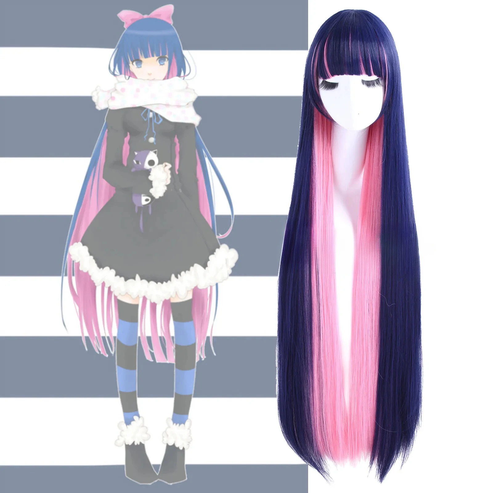 Panty & Stocking with Garterbelt Long Straight Blue Pink Mix Cosplay Full Wig