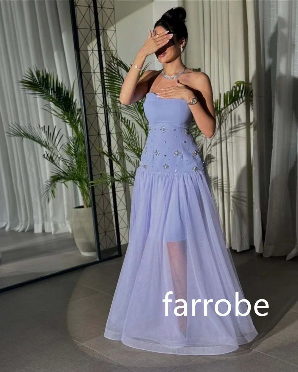 Customized Modern Style Tulle Pleat A-line Strapless Midi Dresses Bespoke Occasion Dresses Pastrol Unisex Chinese Style Formal C