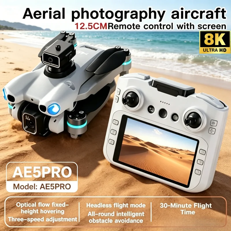 AE5 2026 New Headless Mode Quadcopter Drone Helicopter 20 Min Battery 360 Flip Mini Drone Kid Toy 4.5 Inch Screen Control 8K HD