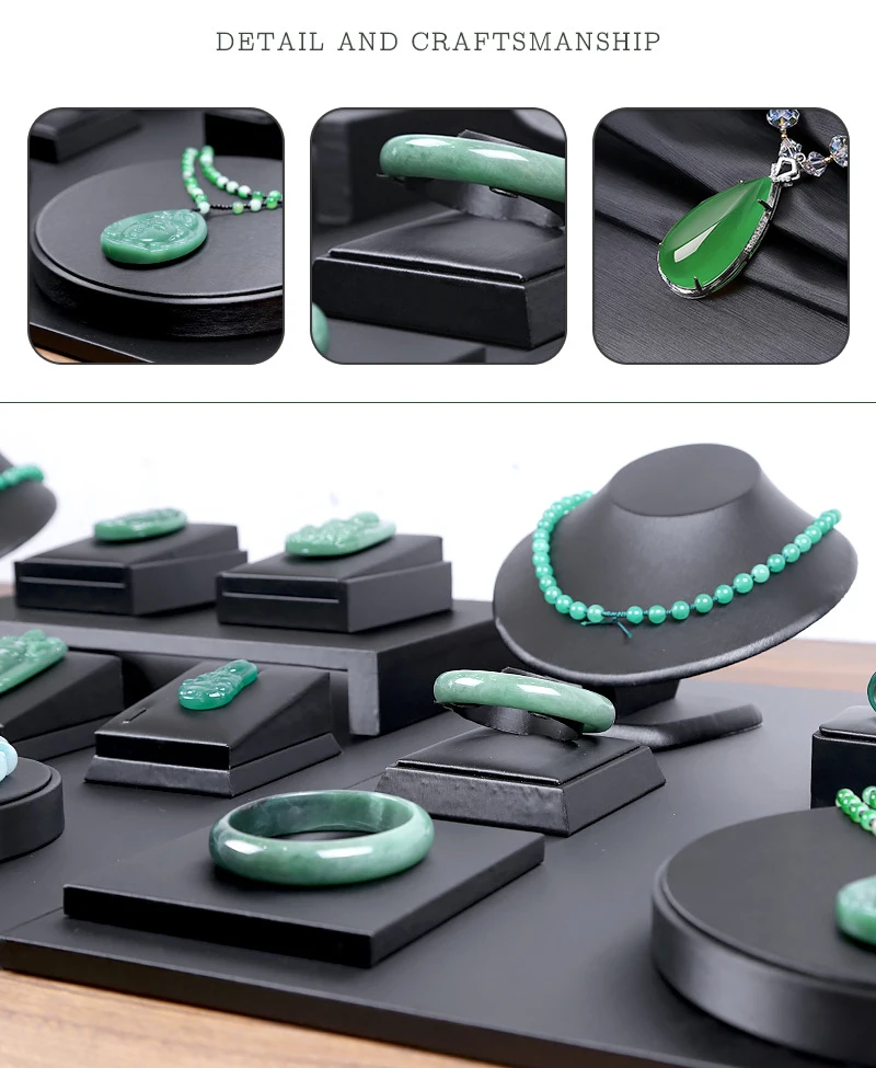 Black PU Leather Jewelry Display Riser Window Counter Top Presentation Board Organizer Showcase Collectible Necklace Holder Base