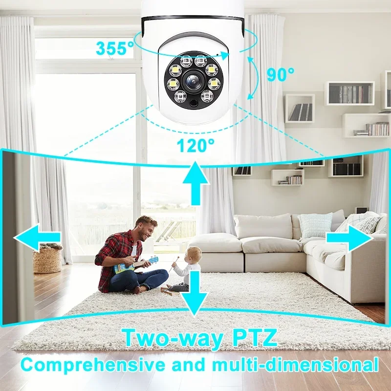 Câmera wi-fi lâmpada inteligente câmera de vigilância cor cheia visão noturna automática rastreamento humano zoom monitor segurança interna casa