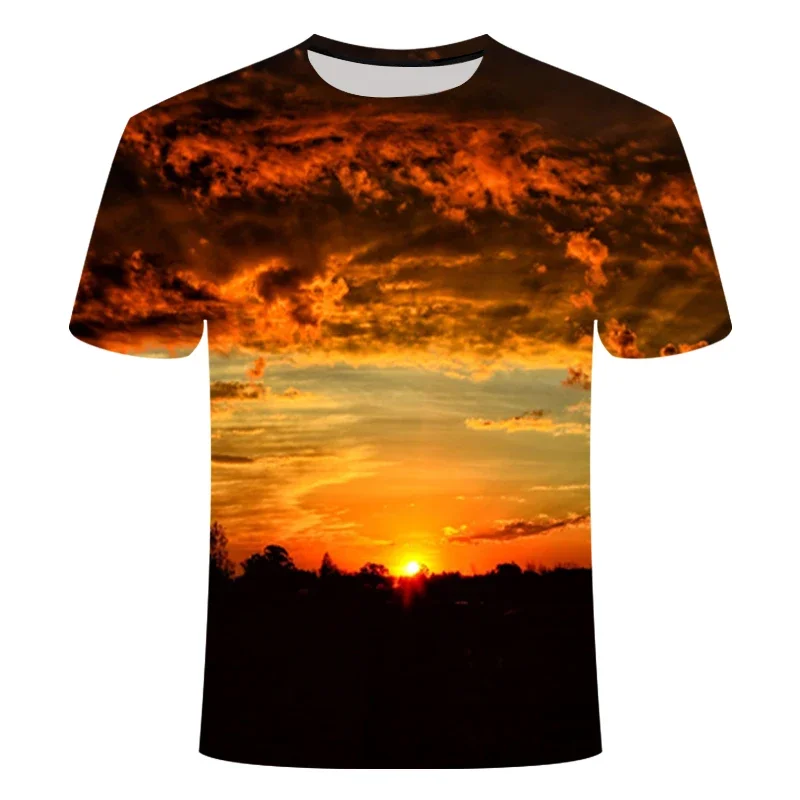 

Summer Sunset Scenery Graphic T Shirts Fashion Men's T-shirts With Natural Landscape Pattern Casual Handsome 3D Print T-shirt