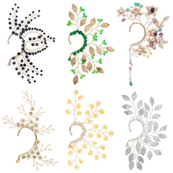 Gold Color Metal Leaf Ear Cuff no Piercing Dangle Earring Butterfly Ear Clips Women Handmade Crystal Bridal Ear Clip Jewelry
