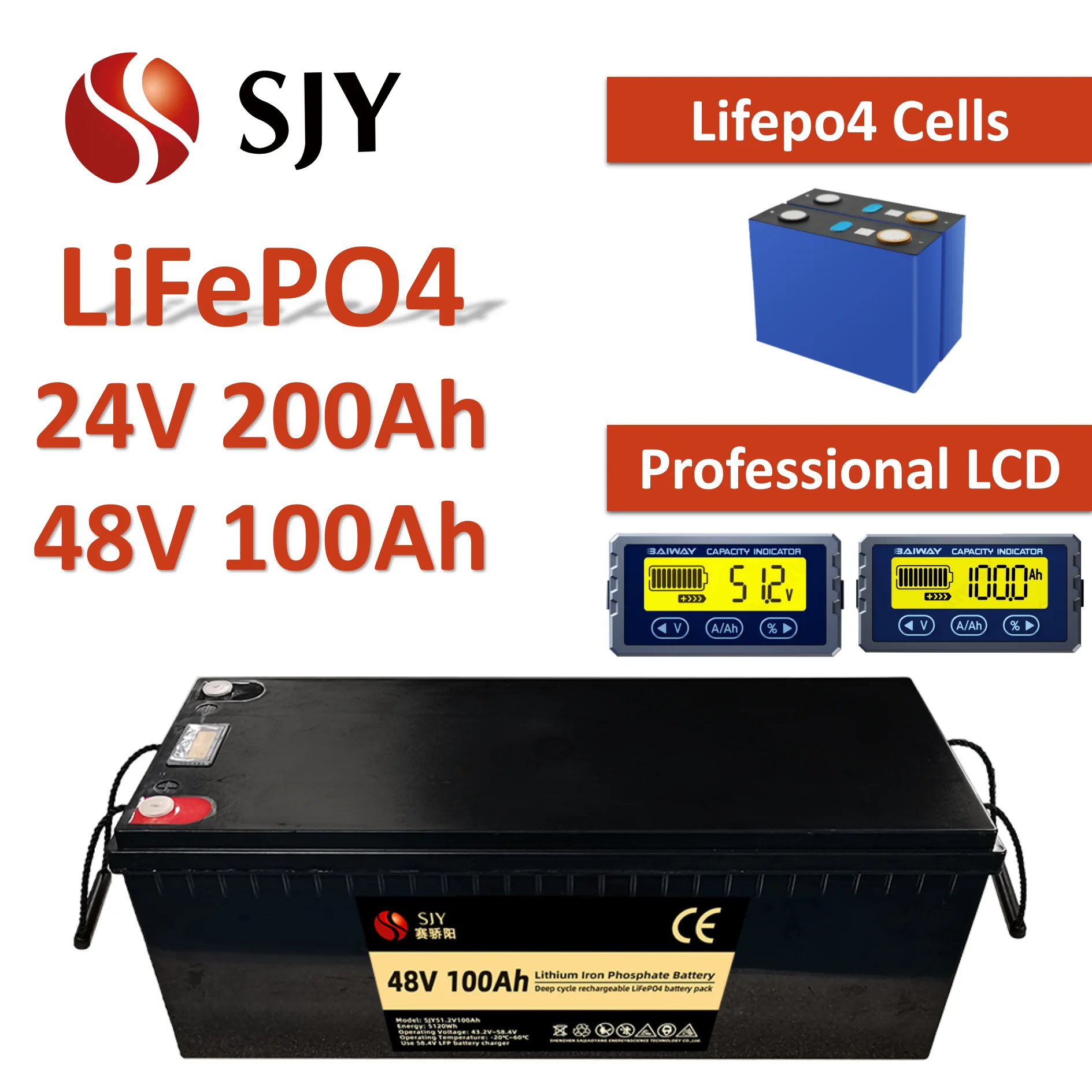 

48V 100Ah 24V 200Ah LiFePO4 5kw Solar Energy Storage System Lithium Iron Phosphate Battery Pack for Home Inverter