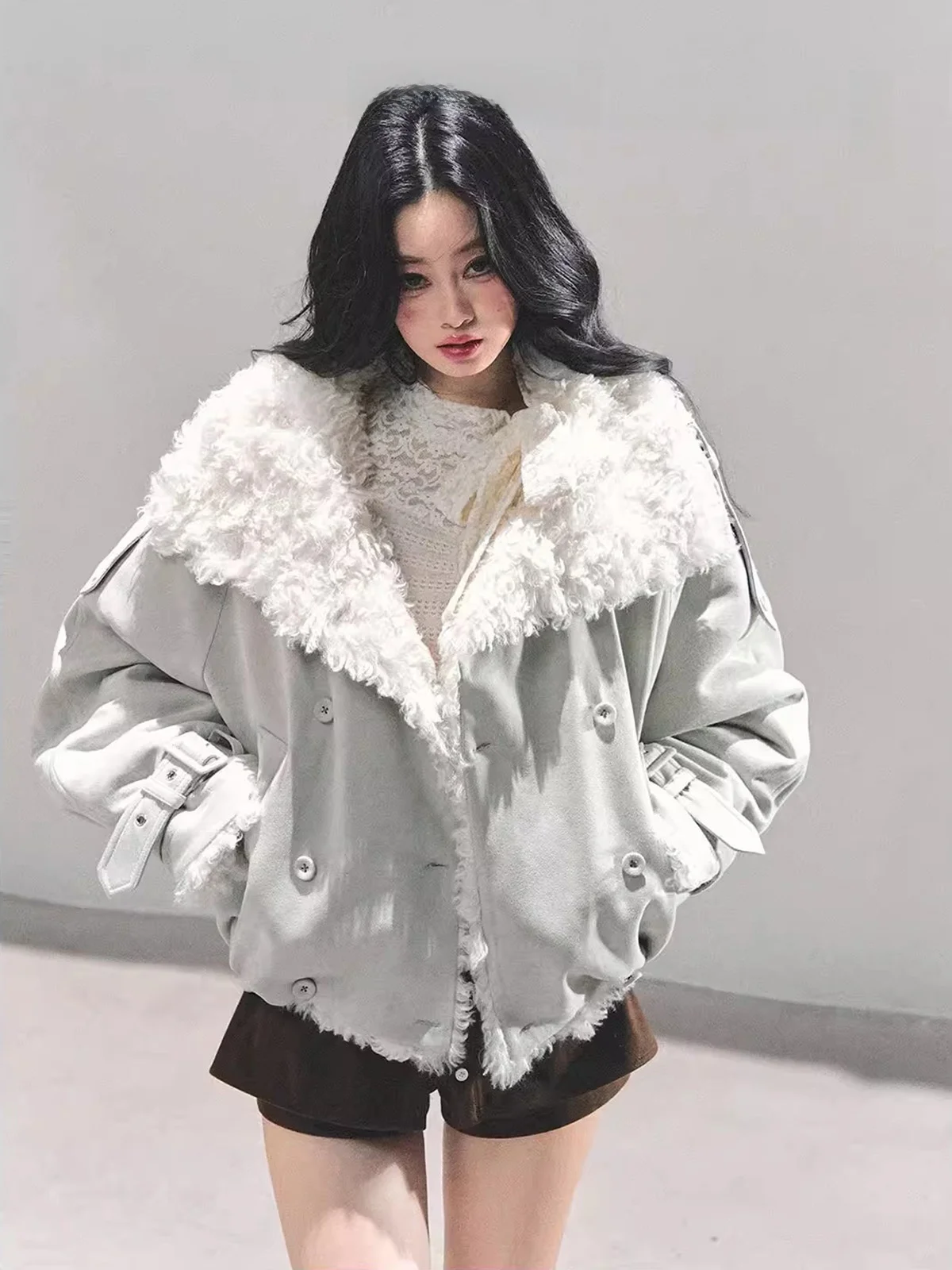 

Aomalm Women's Lamb Fur Coat Inteated Cotton Warmth Korean Sle Winter Outerwear Long Sve Regular Fit Commute Friendly