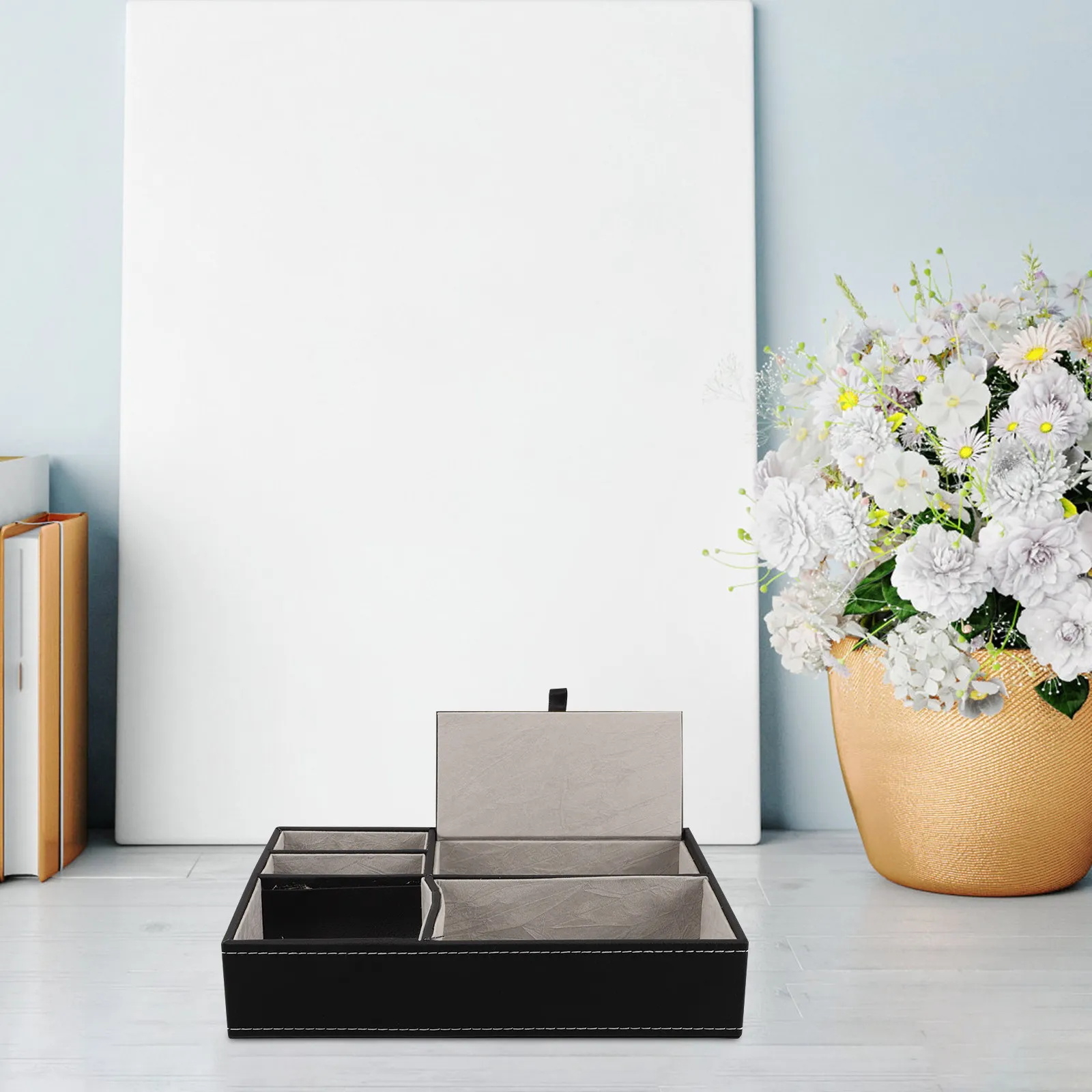 Multifunctional PU Desk Tray Organizer Stylish Wood Storage Box for Mobile Phone Keys Watches Jewelry Nightstand Office
