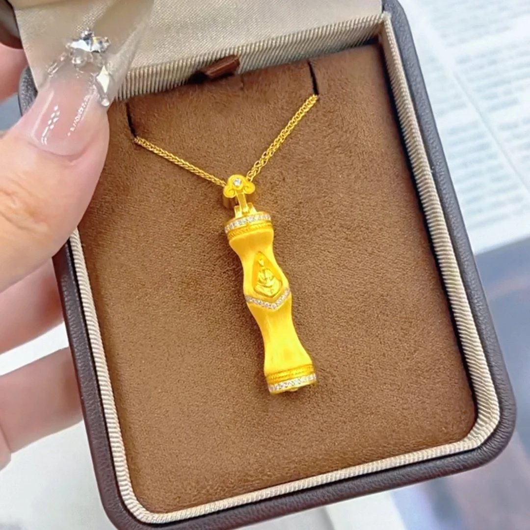 

Diamond-Studded Brushed Bamboo Pendant Women's 24K Gold AU999 - Lightweight neck-fit design, no discomfort, for all-day wearing