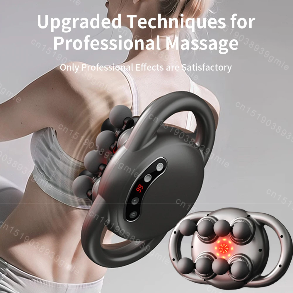 Electric Fascia Gun 8 Heads Muscle Massager Gun Back Waist Red Light Massage High Frequency Vibration Body Relax Massager