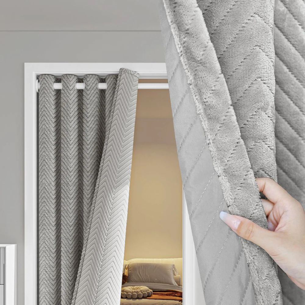 Winter Warm Thicken Quilted Windows Door Curtain Windproof Cold Proof Curtains for Home Cafe Office