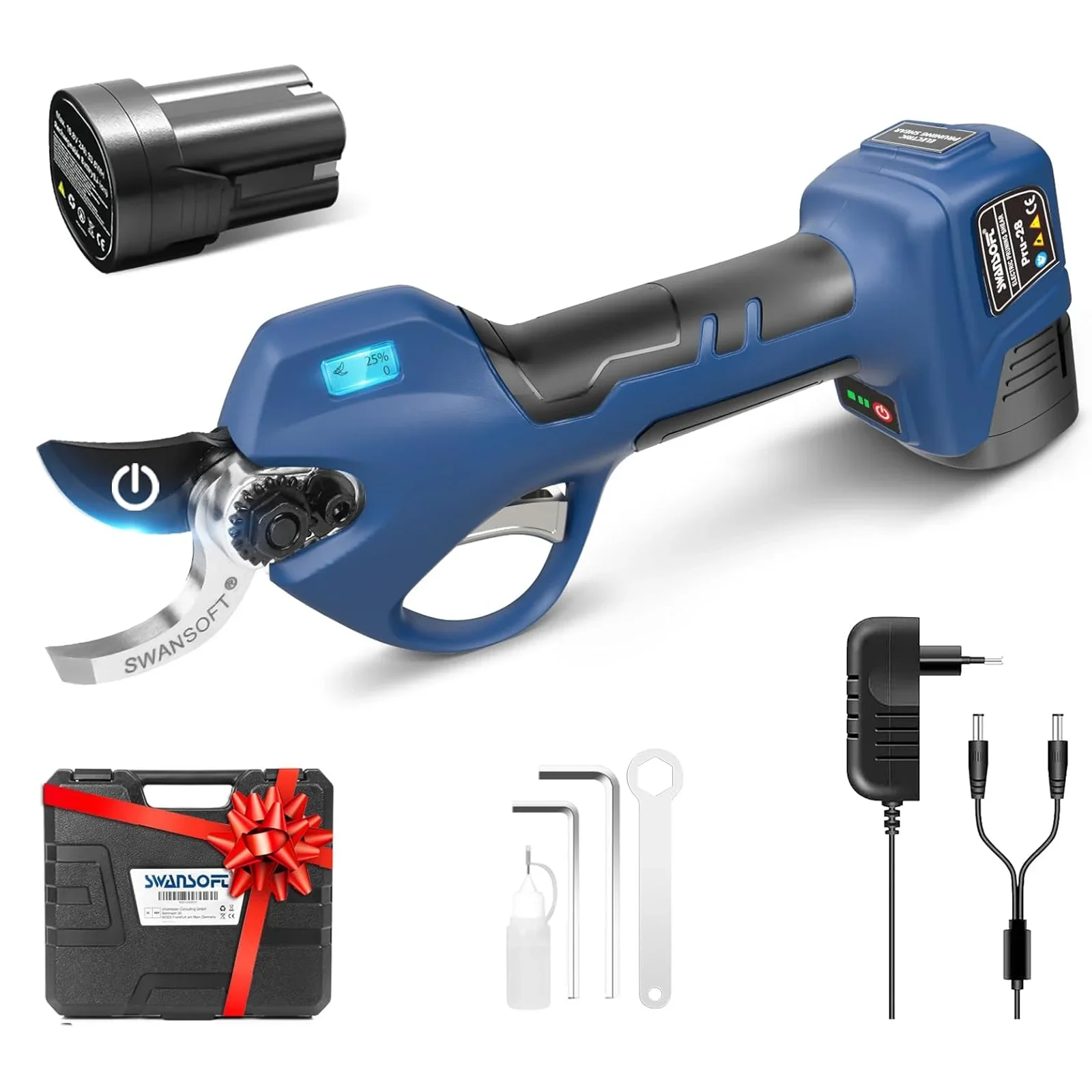

SWANSOFT 28mm Electric Pruner Shear with 2Ah+2Ah Batteries for Gardening Tool for Pruning Branches PRU28