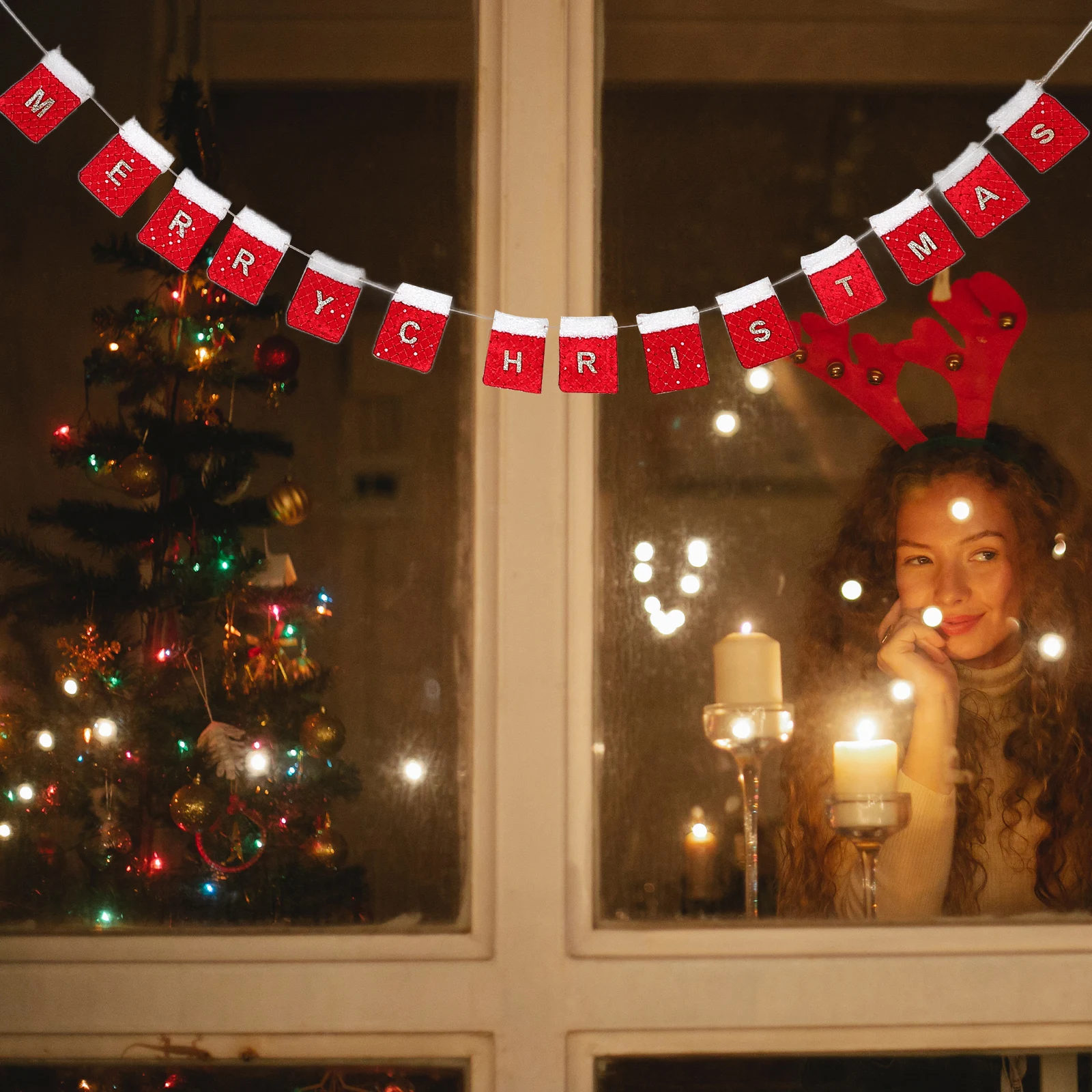 

Merry Christmas Decor Felt Background Wall Decoration Candy Cane Ornaments Cloth