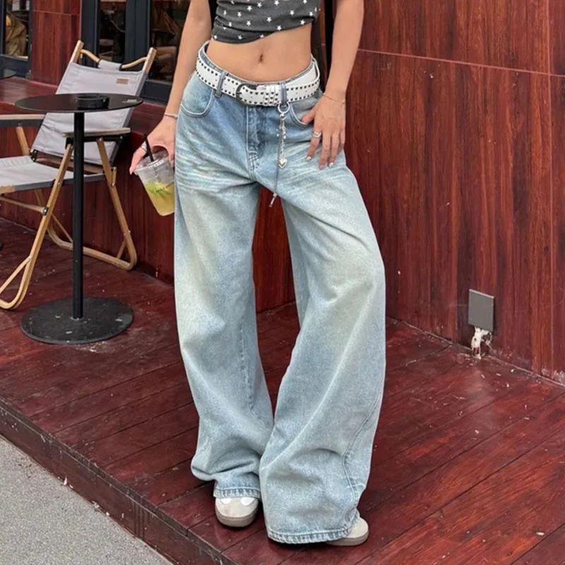 

Retro Female Pocket Embroidery Jeans Spring Autumn Ladies High Waist Wide Leg Denim Pants American Women Casual Cowboy Trousers