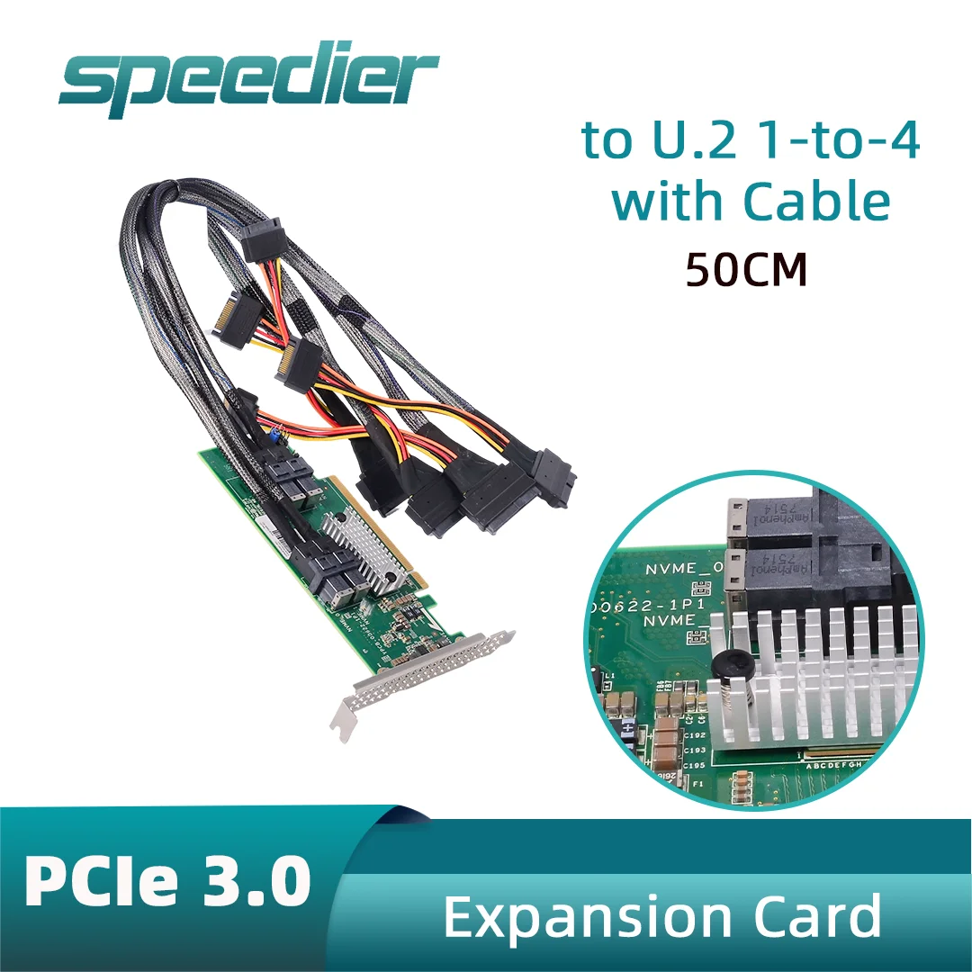 PCIe 3.0 U·2 Adapter Card for Graphics Cards External Expansion 1-to-2 1-to-4 X4 X8 Baseplate SFF-8654 SFF-8639 8643 Riser Cable