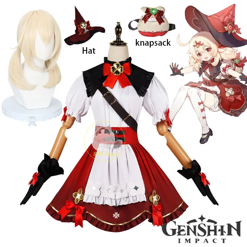 Klee Cosplay Genshin Impact kostium nowa skóra kwitnąca Starlight stroje dla dzieci sukienka kapelusz peruka plecak czarownica kobiety komiks Cn gra