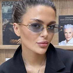Small Frame Hexagon Sunglasses Women 2024 Luxury Brand Metal Rimless Rhombus Sun Glasses For Female Retro Polygon Eyewear UV400