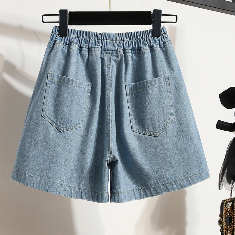 plus Size Women's Loose Straight Leg Jeans Shorts High Waist Wide Leg Five-Point Pants Summer New Casual Washed Denim Shorts