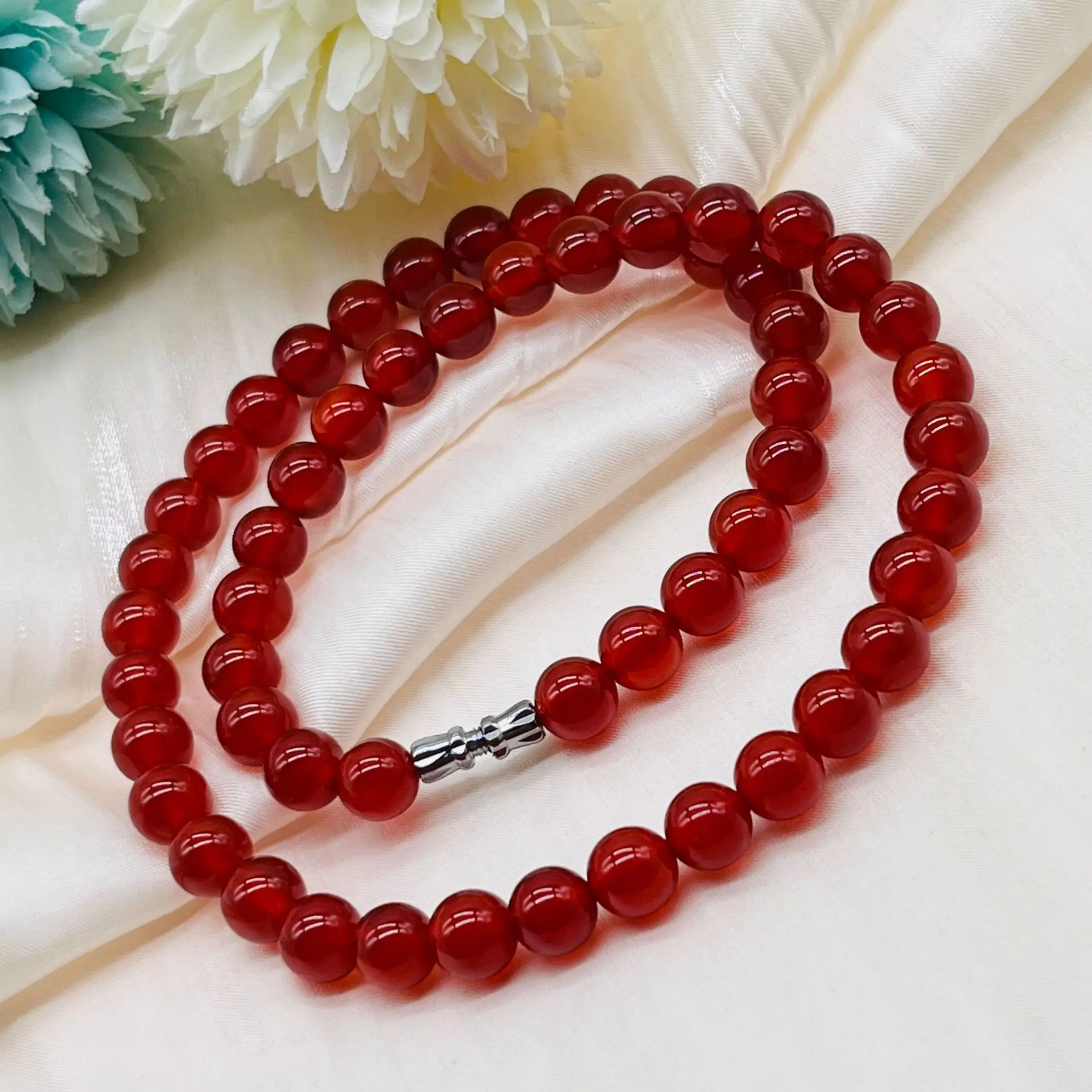 Red Agate Stone Necklace Women Mom Chains Healing Gemstone Fine Jewelry Genuine Natural Red Agate Round Beads Beaded Necklaces