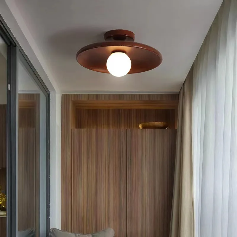 Modern Natural Walnut Wooden Ceiling Light Wooden Ceiling Lamps for Aisle Corridor Entrance Surface Mounted Ceiling Lighting G9