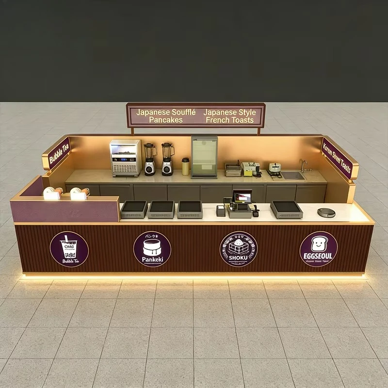 Hot Sale Customize Design LED Heavy Duty Shopping Mall Snack Display Cabinet Store Showcases Bubble Tea Counter Souffl Fashion