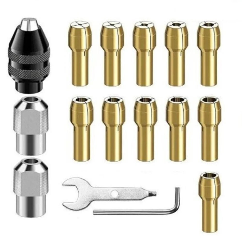 16pcs Drill Chuck Collet Set 0.5-3.2mm Electric Drill Bit Collet Slim Open-end Spanner L-wrench Drill Chucks For Rotary Tool